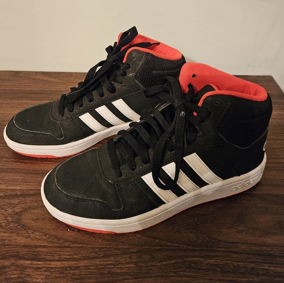 Adidas Hoops 2.0 Mid J 'Black Hi-Res Red Big Kids Sz 6.5 B75743 EUC - Picture 1 of 2